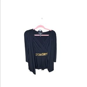 Black/Cheetah Style & Co Silky L/S Blouse